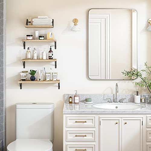 Ygeomer Floating Shelves, Rustic Wood Shelves, 4 Sets Of Wall Mounted Shelf For Bathroom Decor, Bedroom, Living Room And Plants (Carbonized Black) #TOP6