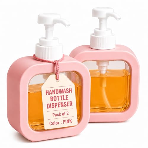 Image of Soap Dispenser for Wash Basin - Handwash Dispenser Bottle for Bathroom Sink - Liquid Soap Hand Wash Pump Bottle Plastic Container for Home, Bathroom(Pink,Pack of 2)
