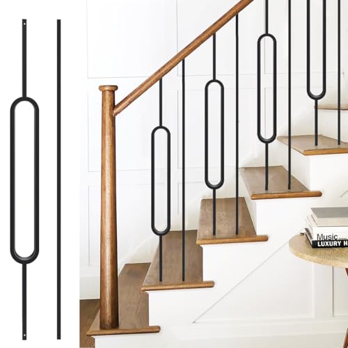 Iron Balusters 10 Pack, LMYYGOO Baluster for Staircase Interior, 0.5-inch Hollow Iron Spindles for Decorative Metal Deck Railing Stair Spindle(5 Oval & 5 Straight, Black)