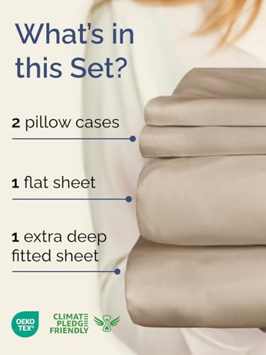 Image of Extra Deep Pocket King Size Sheet Set - 4 Piece Breathable & Cooling Bed Sheets - Hotel Luxury Bedding with 16 to 21 inch Extra Deep Pockets - Ultra-Soft, Fade & Wrinkle Resistant - Oeko-Tex - Wheat