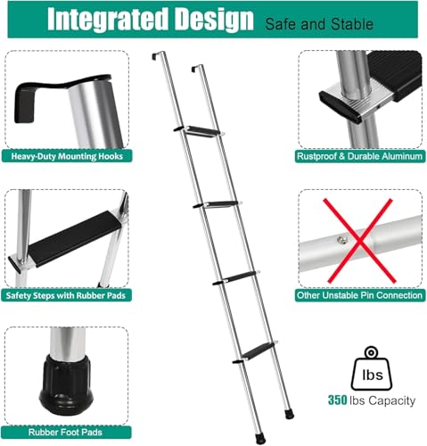Image of 67 inch RV Bunk Ladder, 4 Step Integrated Aluminum Camper Bunk Bed Ladder with Anti-Slip Rubber Foot Pads, Sliver