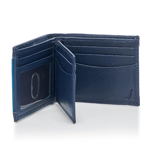 Image of Nautica Men's Bifold Leather Wallet | RFID Blocking | ID Window | Card Slots | Organization | Durable | Stylish