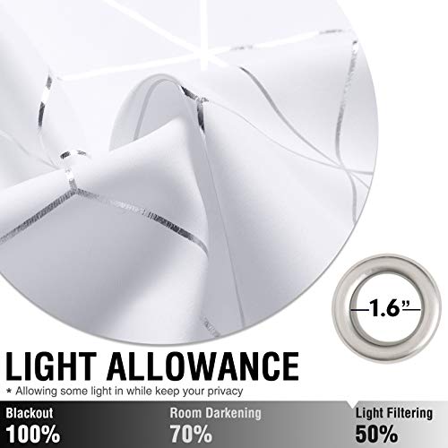Jinchan Silver Solid Diamond Curtain Foil Print Grommet Room Darkening Soft Sturdy Thermal Insulated Shades For Teens Kids Bedroom Living Room Nursery 84 Inches Length 2 Panels White #TOP4