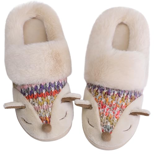 Women's Cute Cartoon Owl Slippers Fuzzy Slip On House Slipper with Memory Foam Comfy Non-Slip Warm Indoor House Shoes