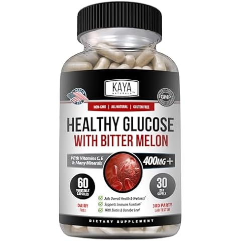 Kaya Naturals Healthy Gluco with Bittermelon Supplement | Support Healthy Levels and Function, 20 Herbs Vitamins and Minerals, Alpha Lipoic Acide, Cinnamon, Vitamin C & E, Non-GMO (60 Count) Cover