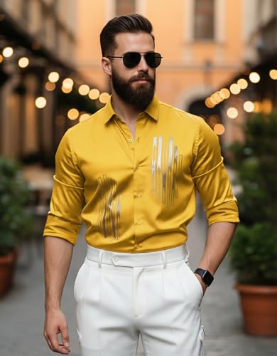 Image of IndoPrimo Men's Stylish Satin Shirt for Party and Casual Wear - Exclusive Designer Full Sleeve Shirt for Men - Pilar