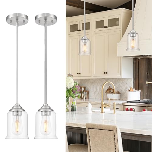 Image of zeyu 2-Pack Glass Rod-Hung Pendant Lights, Brushed Nickel, ZSL104MIL-2 BN