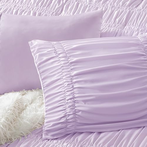 Image of Intelligent Design Ruched Shabby Chic Lavender King Comforter Set, 3pc | Girls Bedding Set, French Country, All Season Down Alternative, Cozy, Machine Washable, Lightweight, Breathable