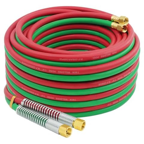 RX WELD Oxygen Acetylene Hose 1/4-Inch × 50 Feet with 9/16"-18 B Fittings, Torch Hose, Grade R Cover