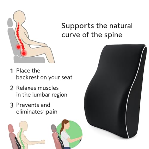 Image of Homerz Ergonomic Lumbar Support Cushion for Office Chair & Car Seat | Orthopedic Memory Foam Backrest for Long Sitting & Back Pain Relief (Line Back Seat)