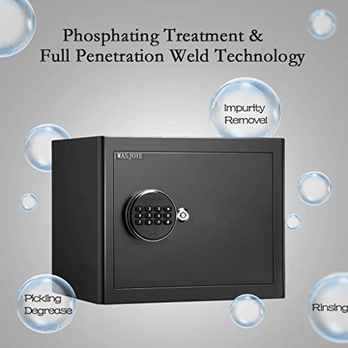 "Protect Your Valuables: Get the WASJOYE Fireproof Safe for Your Home, Office & Business - Secure Storage for Money, Jewelry, Documents & Passport - Digital Keypad with Safety Key Lock - Compact Size (13.78 x 9.84 x 9.84 inches)"