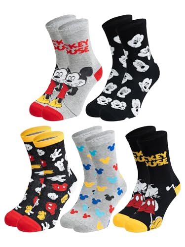 United Labels 5 Pares de Meias Disney Mickey Mouse para Homem, Preto e Cinza, Tamanho 40-45, Multicor
