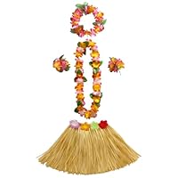 VilaGi 5Pcs Hawaiian Hula Skirt Costume Set,Hawaiian Grass Skirt Fancy Dress Hawaiian Leis Hawaiian Garlands Bracelet Necklace Hawaii Leis for Kids Summer Beach Flower Leis Tropical Party Decorations