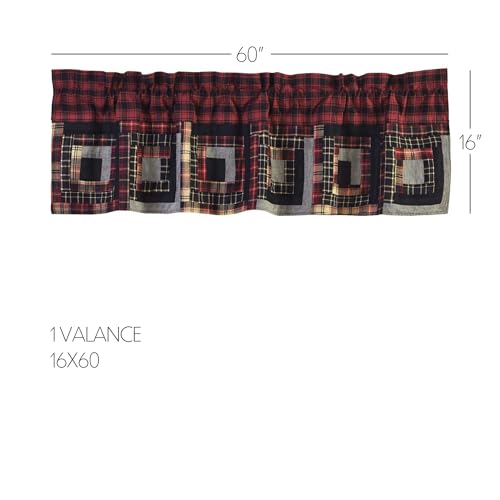 VHC-Brands-Rustic-Lodge-Kitchen-Window-Cumberland-Red-Patchwork-Curtain-Valance-16×60 VHC Brands Rustic Lodge Kitchen Window Cumberland Red Patchwork Curtain Valance 16×60
