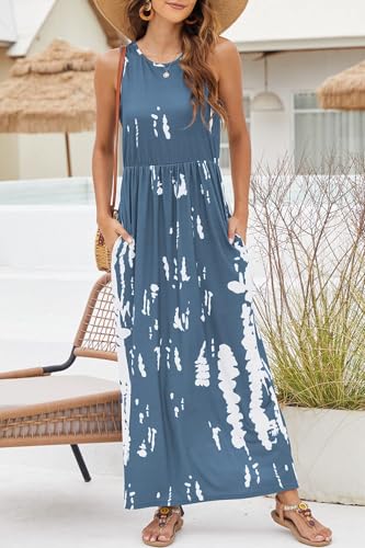 Image of Hount Women's Summer Sleeveless Striped Flowy Casual Long Maxi Dress with Pockets