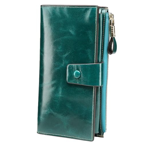 Image of Itslife Women's RFID Blocking Large Capacity Luxury Wax Genuine Leather Clutch Wallet Ladies Card holder