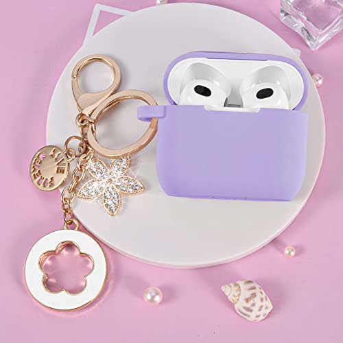 Image of VISOOM Case for Airpods 3 Pink Airpods 3rd Cases 2021 Silicone for iPod 3 Earbuds Case Cover Women Wireless Charging Case with Accessories Girl Bling Keychain for Apple Ear Buds 3rd Generation