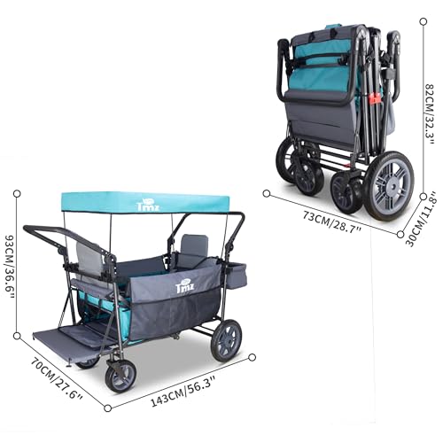 TMZ Bollerwagen faltbar mit Dach Handwagen Transportkarre Gerätewagen | klappbar | PU Reifen mit hoher Elastizität | bis 120 kg (Himmelblau) – Bild 7