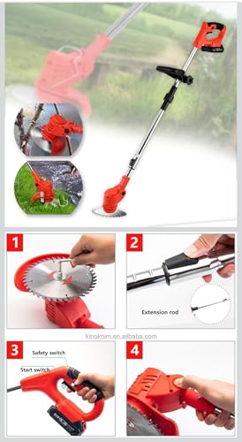 Image of KAITO 21V Cordless Electric Grass Cutter | Portable Lawn Trimmer & Weed Cutter | 25cm Cutting Width | Adjustable Height | Lightweight 1.5kg Design for Home & Yard | with Battery & Charger Orange