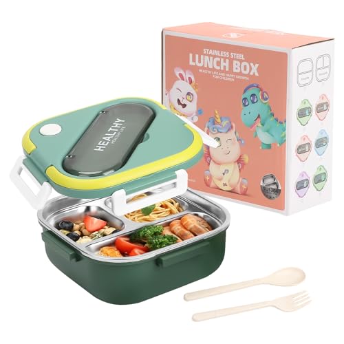 BigKing Portapranzo Bento Box, Contenitore Pranzo, Scatola per il Pranzo Sigillata in Acciaio Inossidabile a Prova di Perdite Scatola da Pranzo dei Colori Contrastanti e Stili Semplici (Verde)