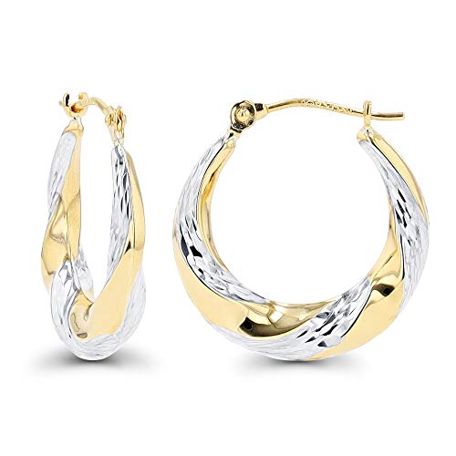 14K Gold Polished & Satin Twisted Hoop Earrings For Women | 4x20mm Hoops | Earrings For Sensitive Ears | Solid Gold Earrings For Women