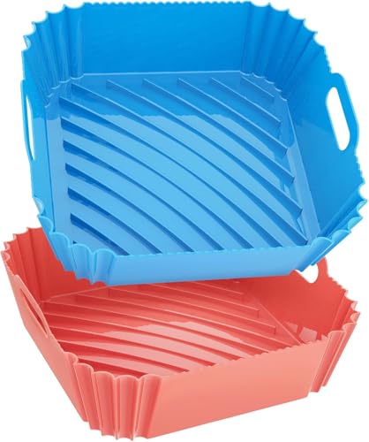 Image of Large Silicone Air Fryer Liners Square 5-9 QT, 7.9 Inch Airfryer Liners Reusable Air Fryer Silicone Liners Pot Oven Liner Baking Tray, Air Fryer Basket Silicone Mat Bowl Air Fryer Accessories, 2 Pack