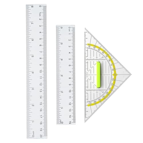 ROMINVIC Geodreieck und Lineal Geodreieck Grundschule mit Griff Lineal 15cm und 20 cm Geodreieck Klein Groß 14cm Transparent Flexibel zum Kreise Zeic
