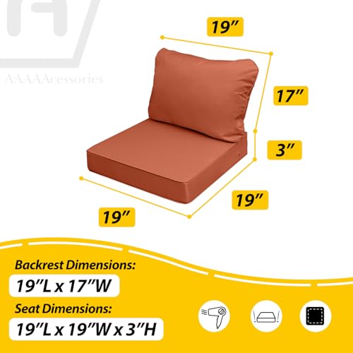 Image of AAAAAcessories Outdoor Seat Cushions for Chairs, Fade-Resistant, Waterproof Patio Furniture Replacement Cushions, 19 inch x 19 inch x 3 inch + 19 inch x 17 inch, Rust