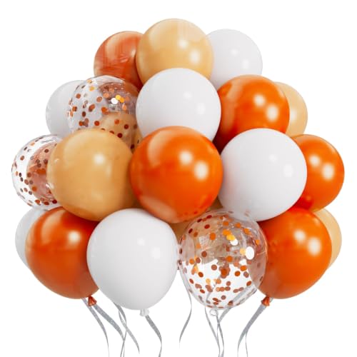SUWEN 60PCS Orange Confetti Balloons Set Latex Helium Chrome Burnt Orange