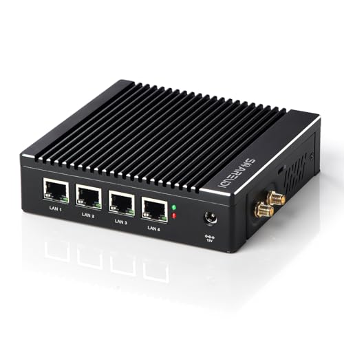 Sharevdi Fanless Firewall Appliance Intel N3710 4C/4T, Firewall Mini PC 4 x Intel i226 LAN Ports DDR3 SSD, Network Gateway Soft Router, Support P-F-Sense AES NI HD/VGA/Wi-Fi (8G 64G)