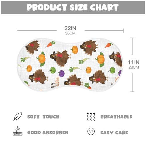 2 Pack Muslin Burp Cloths Thanksgiving Turkey Pumpkin Cotton Baby Burp Cloths Extra Absorbent and Soft Burping Cloth for Newborn Babies Boys Girls, Large 22" x 11"2
