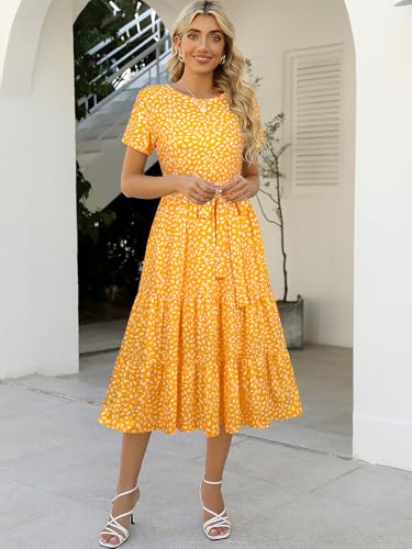 Image of Lyrur Casual Dresses for Women 2026 Tiered Dress with Pockets Yellow Floral M 9191