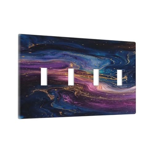 Decorative Switch Covers Plate Abstract Purple Blue Gold Marble Texture 4 Gang Wall Plate Oversized Quad Toggle Light Switch Plate Jumbo Faceplate for Bathroom Bedroom Decor