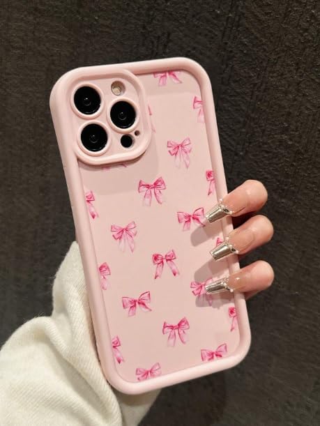 Image of COVERLY Bow Pattern Back Case Cover for iPhone 12 Pro | Hot Ribbon Bow Cute Design | Camera Lens Protection | Soft TPU Silicone Fashion Aesthetic Printed Cover for Girls & Women (Pink, Shockproof)