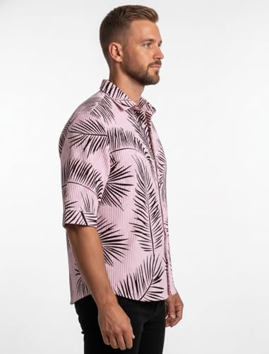 Image of MiraMichi Men's Corduroy Printed Half Sleeve Casual Shirt - Regular Fit Hip Length