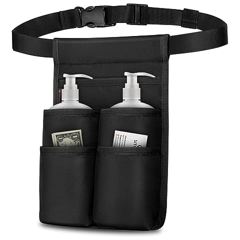 SITHON Massage Bottle Bag, Professional Massage Therapist Holster for 2 Bottles, Massage Lotion Oil Waist Holder Organizer with Adjustable Belt, Multiple Pockets (Bag Only) (Two-Bottle-Black) Cover