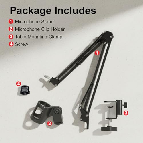 Image of Overhead Microphone Holder Stand, Extra Long Arm for Mics, 1 /4 inch Head 2 Way Base clamp & Bracket for Microphones for Overhead Audio, Podcasts, Streaming, Office - Black