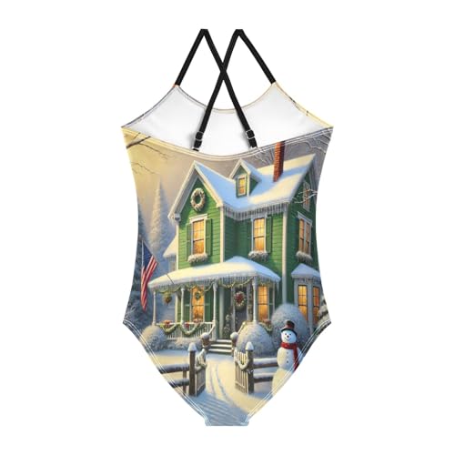 House Snowman Flag Girls Bathing Suit Swimsuit Summer Beach Swimwear One Piece Swimsuits2