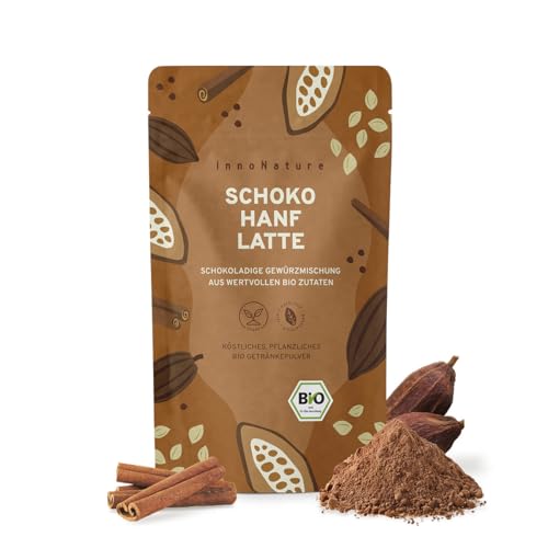 InnoNature Bio Schoko Hanf Latte | Pulver mit Kakao, Hanfsamen und Gewürzen | harmonisch-aromatische Komposition aus u.a. Kakaopulver, Hanfsamen, Ceylon Zimt, Ingwer u. Kardamom | 175g Getränkepulver