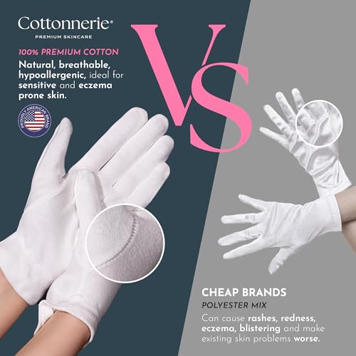 Gaxcoo GAXCOOGLOVESPARENT Cottonnerie Medium 3 Pairs 100% Premium Cotton Moisturizing Gloves For Dry Hands & Eczema | Overnight Lotion & Spa Treatment For Women & Men | Reusable, Free Washing Bag thumb #1