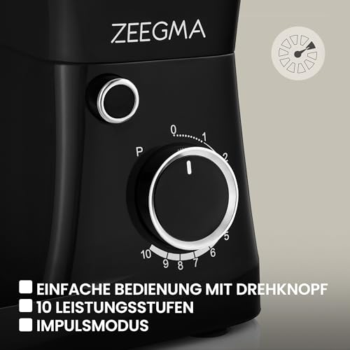 ZEEGMA PLANEET EASY Planetenroboter 1500 W Multifunktionale Küchenmaschine mit 5,2 L Schüssel mit 2 Griffen, Mixer mit 10 Geschwindigkeitsstufen mit Haken, Rührer, Schneebesen, Deckel mit Maßangaben