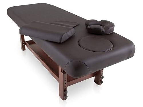 QUIRUMED Festes SPA-Bett aus Holz von, Farbe Beige, Massagebett, höhenverstellbar, Kunstleder, Kissen, Gesichtsloch, Basis in Wenge-Farbe, stabil, Polsterung mit hoher Dichte