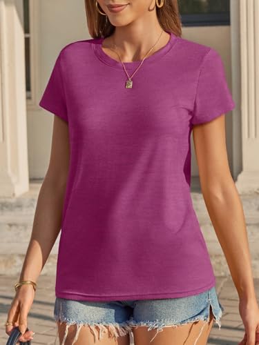 Image of UNCLECAT Womens Short Sleeve Tops Summer Basic T Shirts Crewneck Causal Tee | Solid Color, Trendy Fashion Clothes, Casual Basic Tee