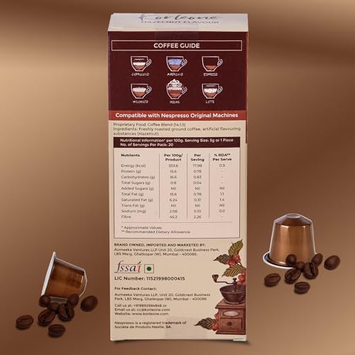 Image of KORLEONE EXQUISITE WORLD COFFEE Aluminium Coffee Capsules Compatible With Nespresso Intensity 9 Dark Rost Level Rich In Flavor For Brewing A Perfect Coffee Cup In Seconds (Vanilla), 50 Gm