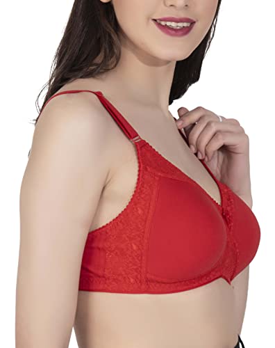 Image of Women's Seamless Padded Bra | Full Coverage | Cotton Stretch Fabric and Nylon Lace | Broad Adjustable Straps