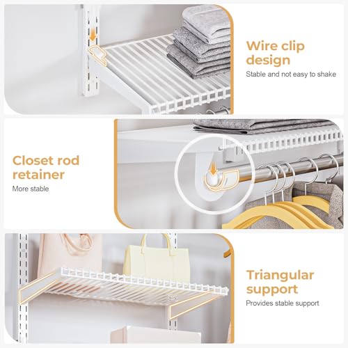 Wire Closet Organizer System, Wall Mounted 6.5 Ft. Custom Closet Kit for Bedrooms, Adjustable Storage Shelves for Clothes, Shoes, and Handbags - Image 5