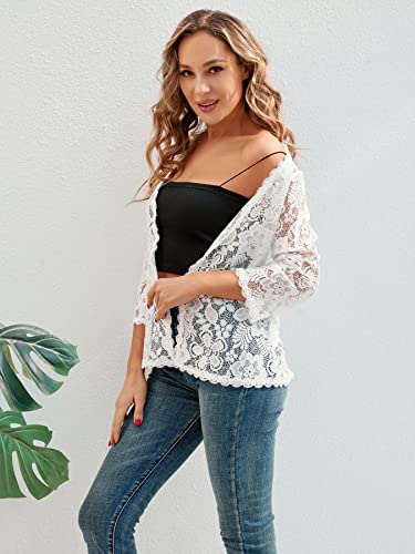 Benancy Women'S 3/4 Sleeve Bolero Shrugs Crochet Lace Open Cardigan White Xl thumb #2