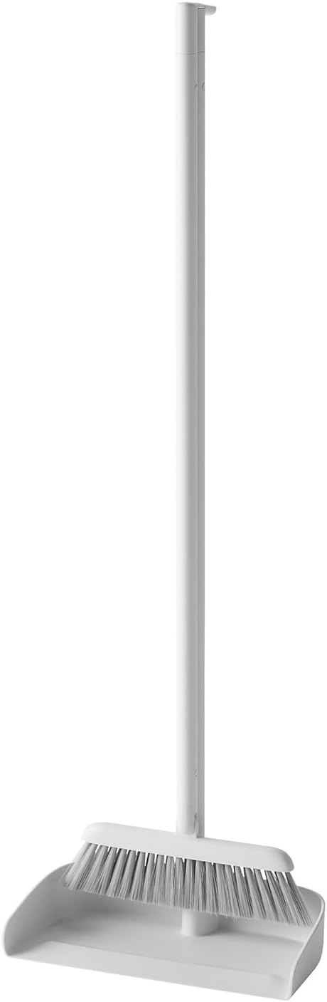 Marna W664W Stand, Broom, Dustpan Set (Freestanding/Rotating Head), Broom, Dustpan (Indoor/Outdoor/Veranda, Entryway Cleaning), White