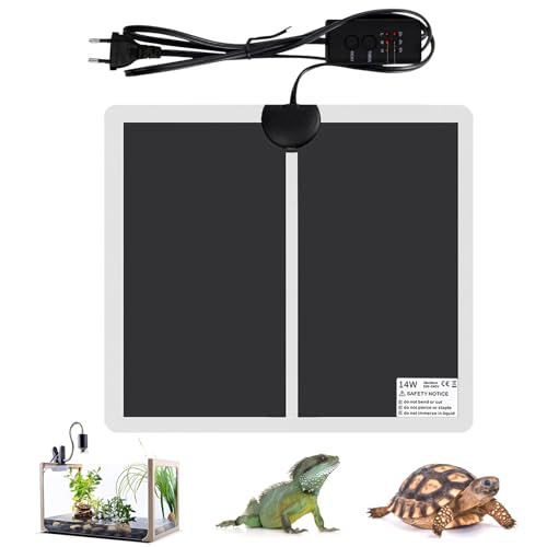 Geoyien Heizmatte Pflanzen, Heizmatte Terrarium mit Thermostat, Wärmematte Pflanzen, Dreistufige Temperaturregelung, Wasserdicht, Automatische Abschaltung, für Reptilien, Amphibien (28 * 28cm-14W)