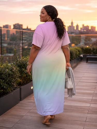 Image of SUZONANA Women Casual T-Shirt Dress V Neck Short Sleeve Solid Color Oversize Dress with Front Two Pockets